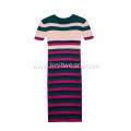 Women's Knitted Short Sleeve Stripes Stretchable Slim Dress